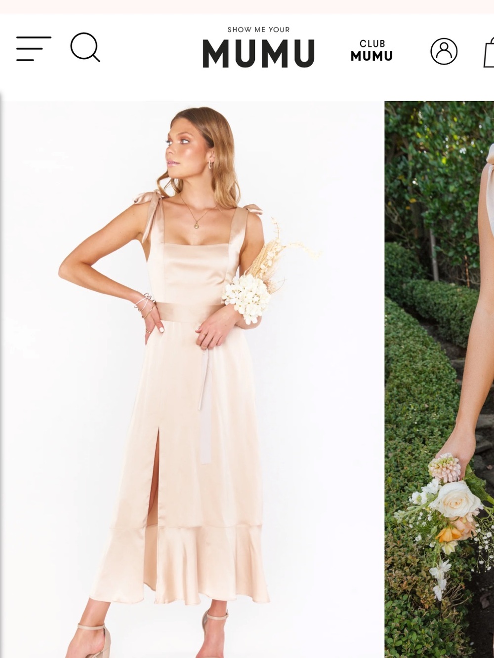 Show Me Your MuMu Champagne Satin Square-Neck Tie-Strap Midi Dress